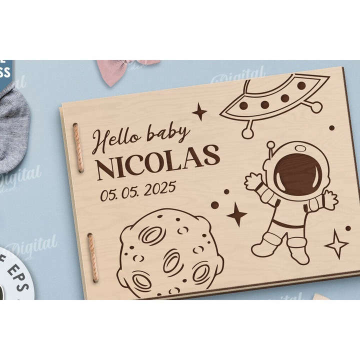 Album foto pentru copii, Intrahome, 30x20 cm, din plywood, cu laser, 3mm-4mm