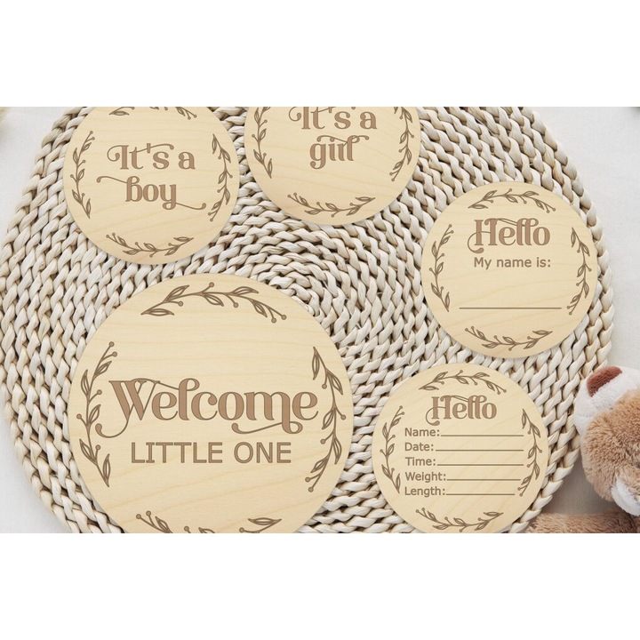 Decoratiuni camera copilului, Intrahome, Baby Monthly Milestones, 15x15 cm, din plywood 3mm-4mm, pentru decoratiuni si proiecte DIY