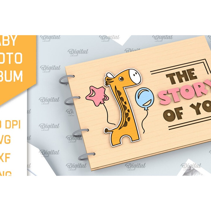 Album foto din lemn cu laser, Intrahome, 30x20 cm, 3mm-4mm, pentru decorare si proiecte DIY