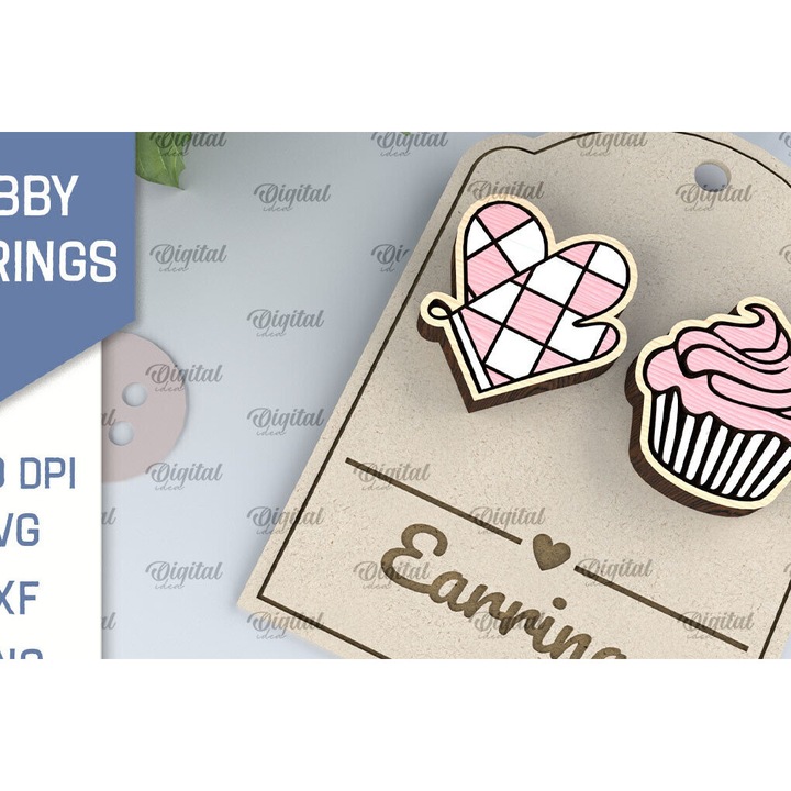 Cercei din lemn cu laser, Intrahome, 3x3 cm, set pentru decorare si proiecte DIY