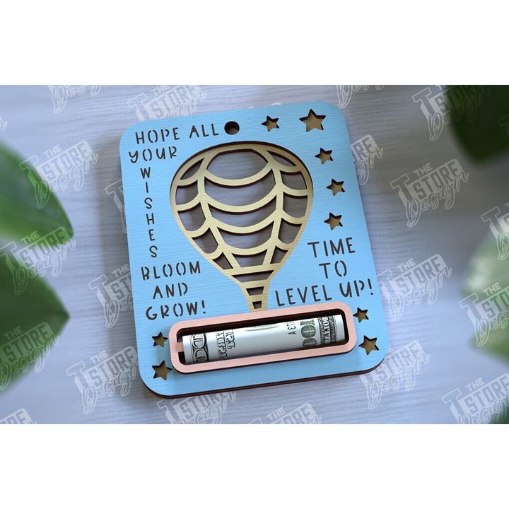 Card de bani pentru baieti, Intrahome, 10x20 cm, din lemn de placaj, ideal pentru decoratiuni si proiecte DIY