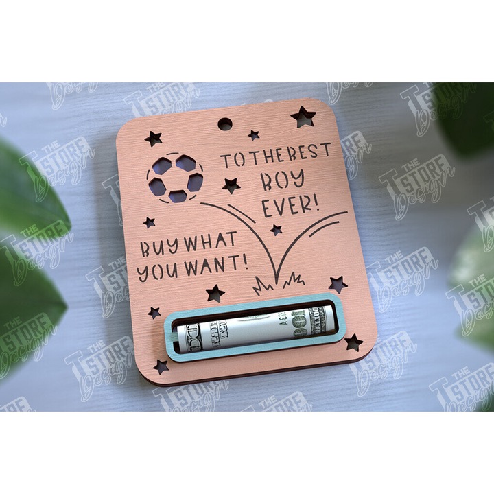 Card de bani pentru baieti, Intrahome, 10x20 cm, din plywood, pentru decoratiuni si proiecte DIY