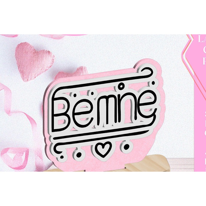 Ornament de Valentine's Day Be Mine Love, Intrahome, 3x3 cm, din plywood, set pentru decorare
