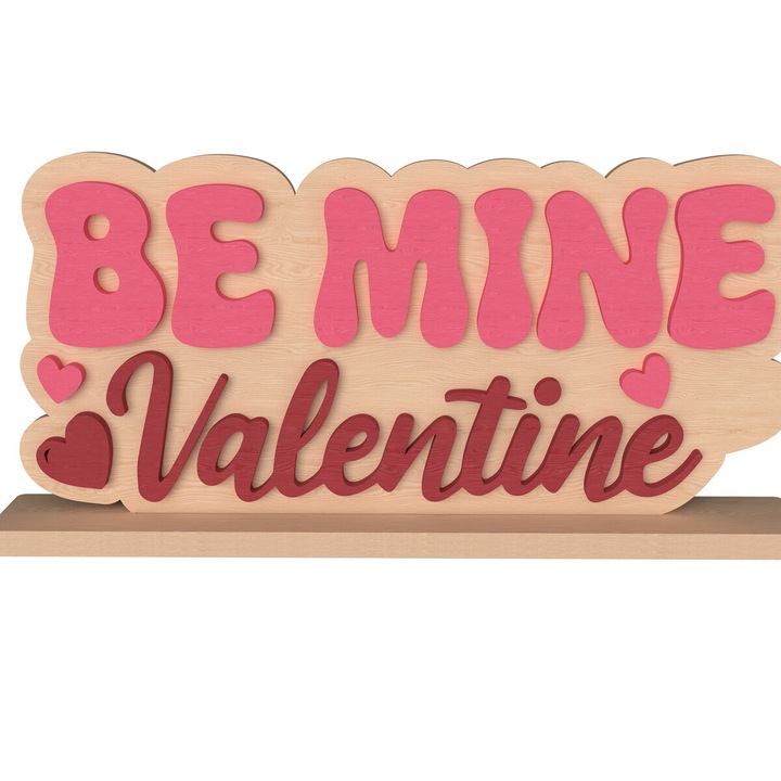 Epitrapezio Be Mine Valentine, Intrahome, 8x8 cm, din plywood, pentru decoratiuni si proiecte DIY