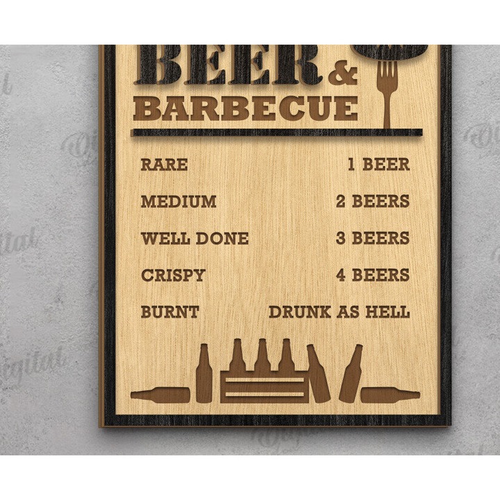 Semn Timer BBQ din lemn, Intrahome, 30x20 cm, pentru decorare si utilizari creative