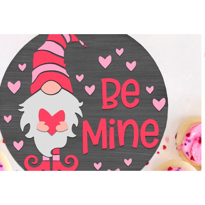 Placa decorativa Be Mine, Intrahome, 15x15 cm, din plywood, pentru Ziua Indragostitilor