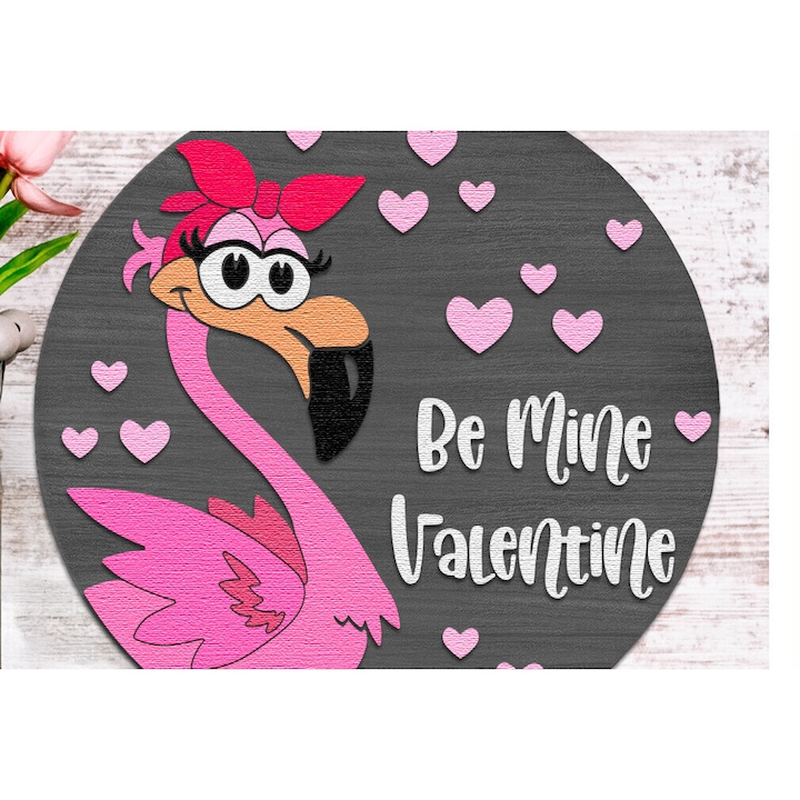 Semn de usa Be Mine Valentine, Intrahome, 15x15 cm, din plywood 3mm-4mm, pentru decorare si proiecte DIY