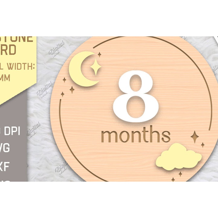 Carduri de Milestone pentru Bebelusi, Intrahome, 8 luni, Plywood 3mm-4mm, 30x20 cm, Set