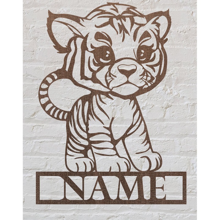 Placa onomastica Baby Tiger, Intrahome, 15x15 cm, din plywood, pentru decorare si proiecte DIY