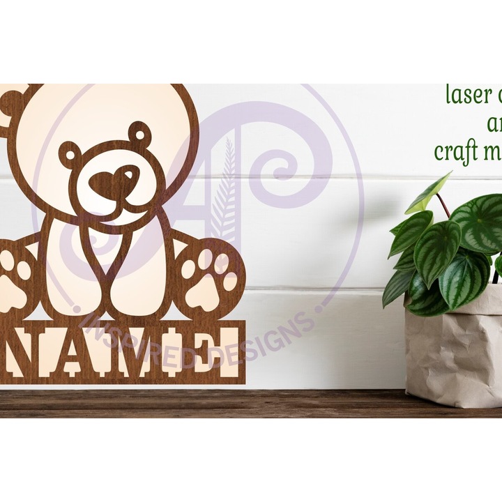 Sablon decorativ perete, Intrahome, Protypo cu laser Sin Name Bear, 6x6 cm, din plywood 3mm-4mm