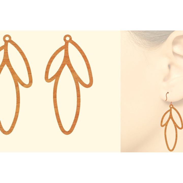 Cercei din lemn cu laser, Intrahome, 3x3 cm, set pentru decorare si proiecte DIY