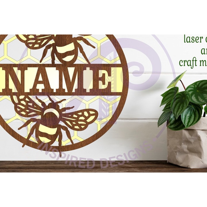 Prototip taiat Sin Name Bee, accesorii decorative, 6x6 cm, din plywood 3mm-4mm, fabricat in Grecia