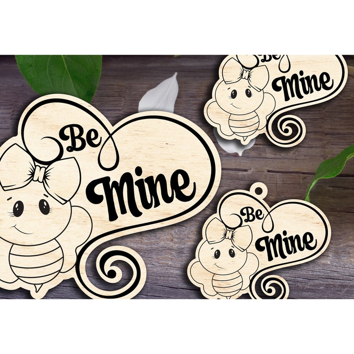 Placa din lemn, Bee Mine, 15x15 cm, design Schedio, 3mm-4mm, pentru decoratiuni interioare