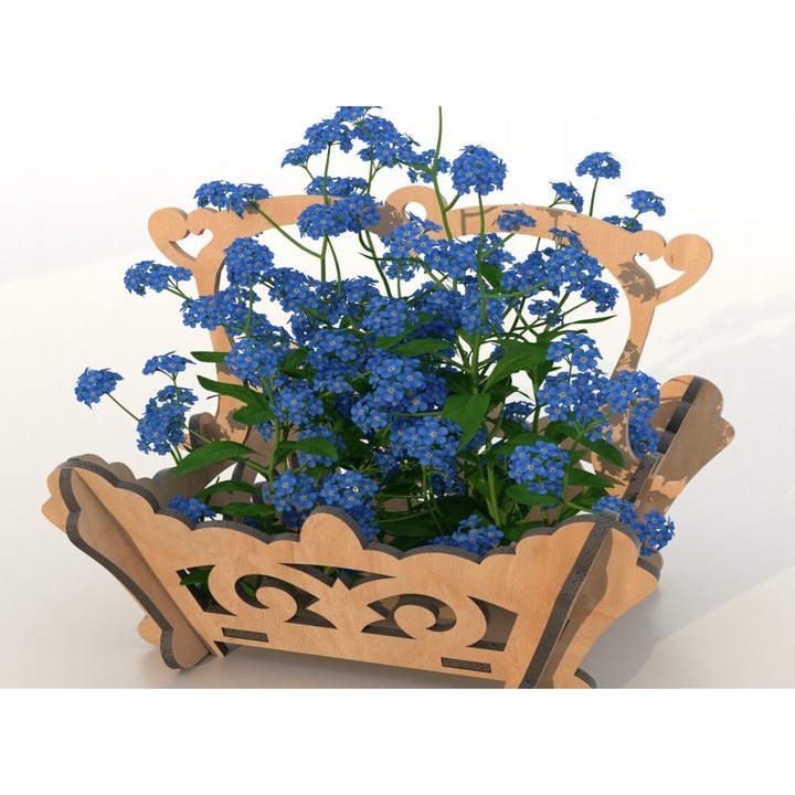 Cos cu labe taiate cu laser, Intrahome, 30x20 cm, din plywood 3mm-4mm, pentru decorare si proiecte DIY