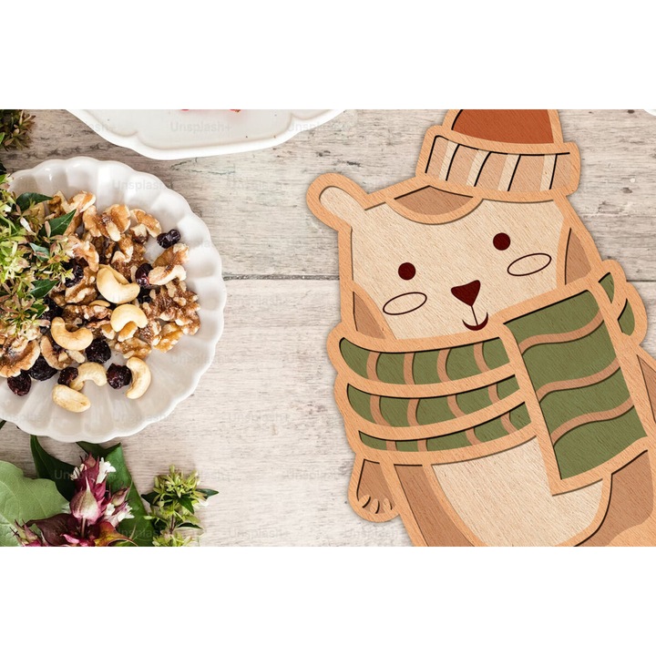 Sablon decorativ perete, Intrahome, taiere lemn Craciun, 3x5 cm, 3mm-4mm grosime, din plywood