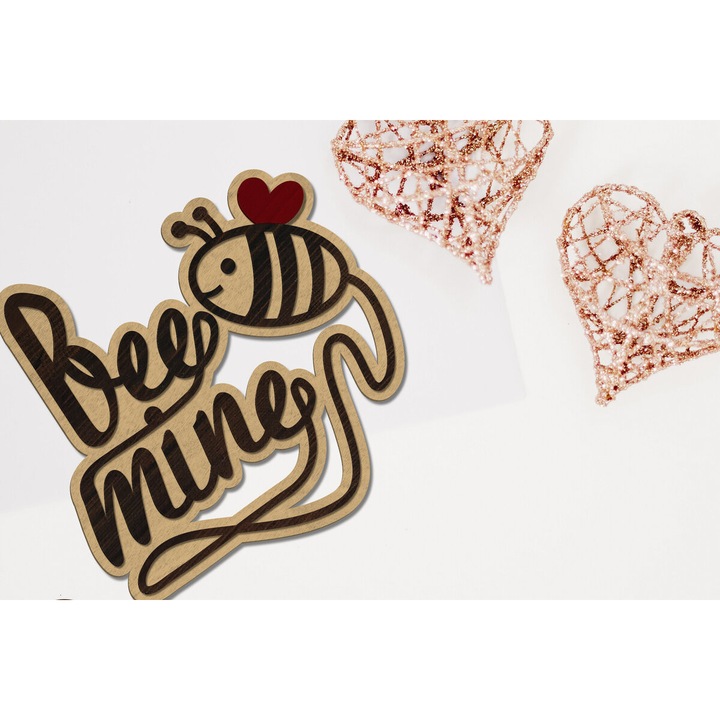 Set accesorii decorative, Bee Mine, Intrahome, 15x15cm, 4x4cm, din plywood 3mm-4mm