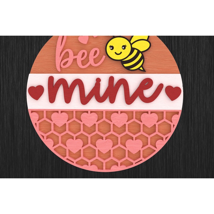 Placa decorativa Bee Mine Valentine, 15x15 cm, din plywood 3mm-4mm, pentru decoratiuni si proiecte DIY