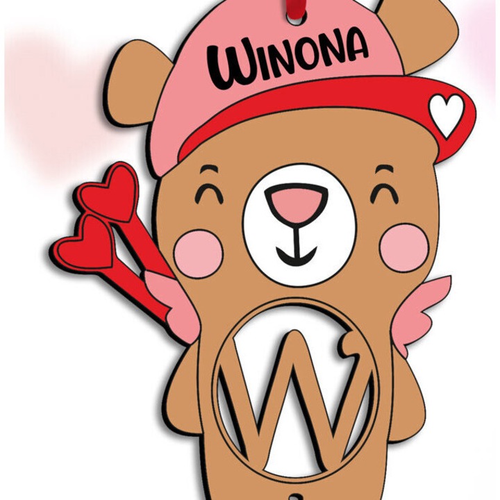 Litera Bear W din lemn pentru Ziua Indragostitilor, 15x15 cm, set decorativ, Intrahome