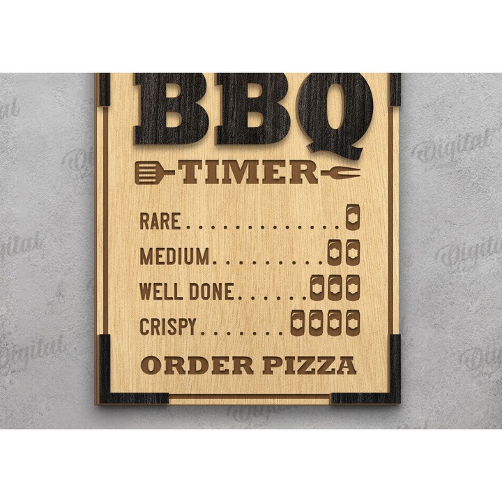 Semn de timer BBQ din lemn, Intrahome, 30x20 cm, pentru decorare si utilizari creative