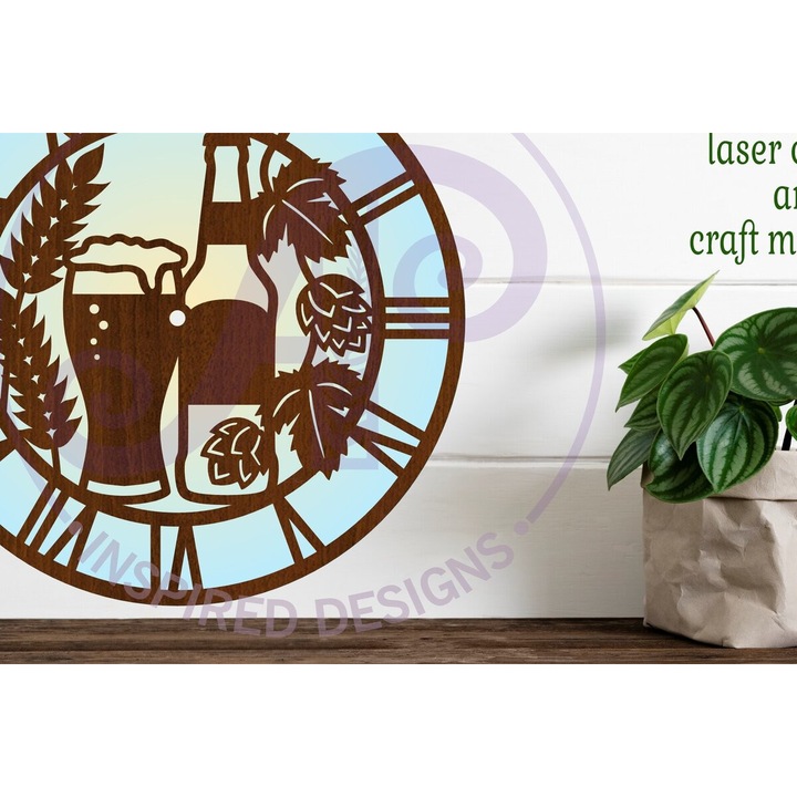 Ceas decorativ din lemn, Intrahome, rola de perete cu lacuit, 8x8 cm, set pentru decorare