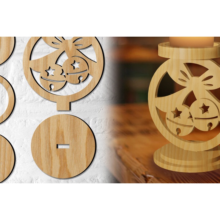 Suporturi lumanari, Keropegio Bells, Intrahome, 15x15 cm, din plywood 3mm-4mm, pentru decoratiuni si proiecte DIY