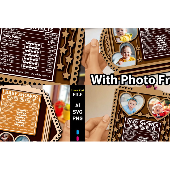 Set de decupaje din lemn Plywood 3mm-4mm, BABY NUTRITION Facts, 8x8 cm, pentru decoratiuni si proiecte DIY