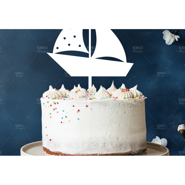 Baby Boat Cake Topper, Intrahome, 15x15cm, din plywood 3mm-4mm, pentru decoratiuni si proiecte DIY