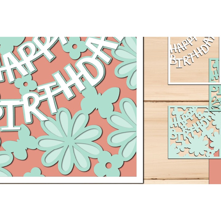 Felicitare tridimensionala, Intrahome, cutie de umbra, 8x8 cm, din lemn de placaj