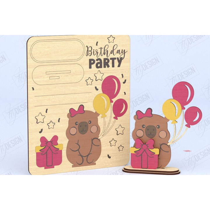 Felicitare genethlion Karta, Intrahome, CNC, 15x15 cm, din plywood 3mm-4mm, pentru decorare si proiecte DIY