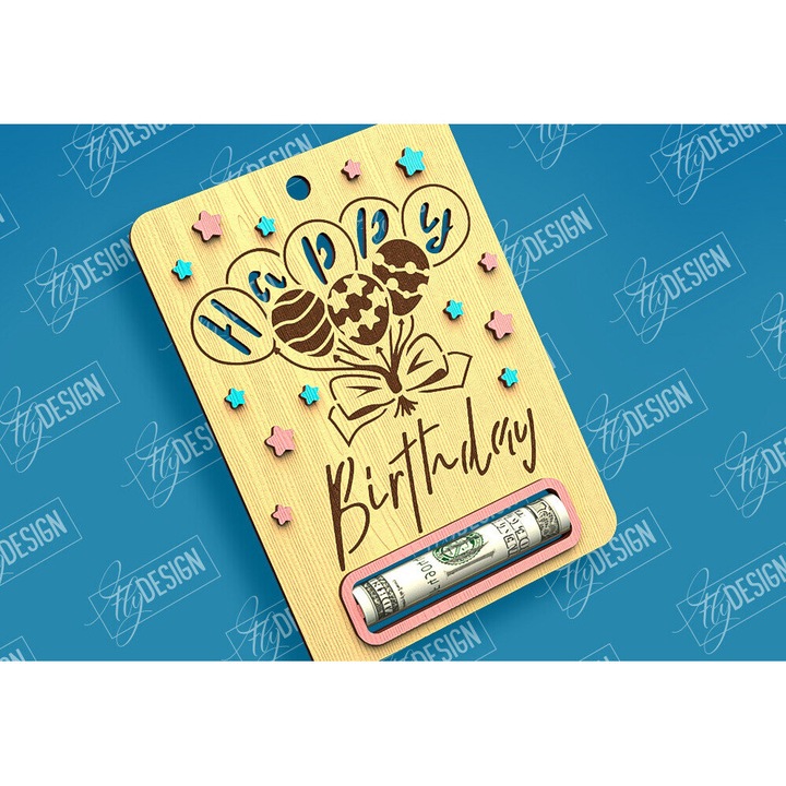 Felicitare genethliala, Intrahome, 15x15cm, din plywood 3mm-4mm, pentru decorare si proiecte DIY