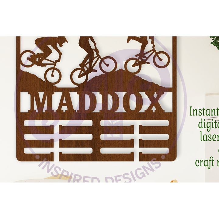 Suport medalii BMX, Intrahome, 34x34 cm, din plywood, 3mm-4mm, pentru decorare si proiecte DIY