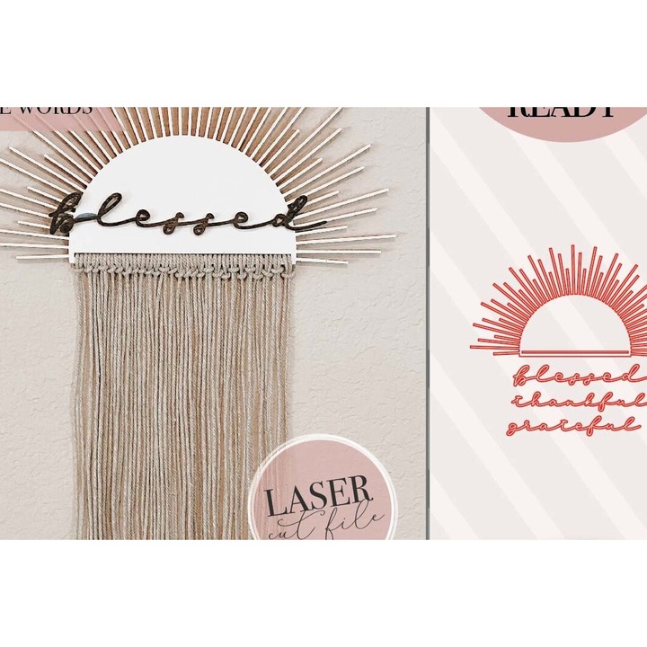 Placa lemn Eulogemenos Macrame, 30x20 cm, din plywood 3mm-4mm, pentru decorare si proiecte DIY