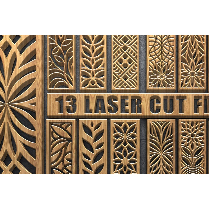 Set panouri geometrice Boho Floral, Intrahome, 3600x5400cm, din plywood 3mm-4mm, pentru decorare si proiecte DIY