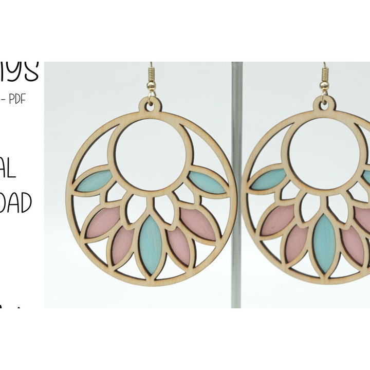 Cercei Boho Floral Hoop, Intrahome, 3x3 cm, din plywood, set pentru decorare si proiecte DIY