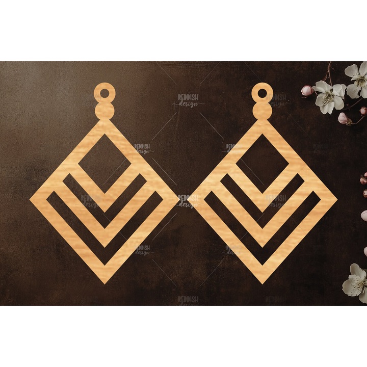 Cercei Boho, Intrahome, din plywood 3x3cm, set pentru decorare si proiecte DIY