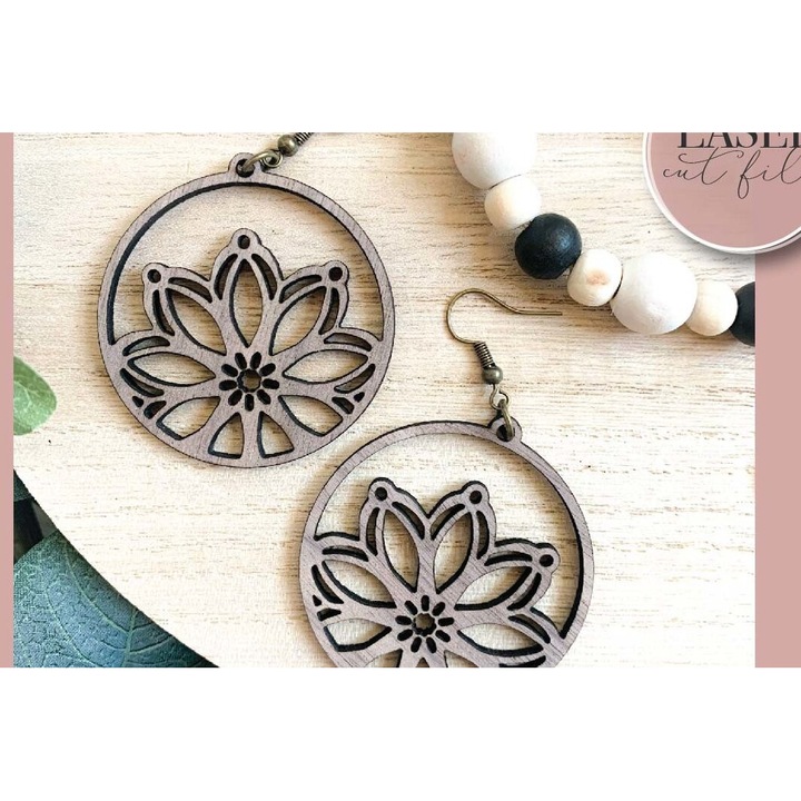 Cercei Boho Floral, Intrahome, Plywood 3x3cm, set de 2 bucati