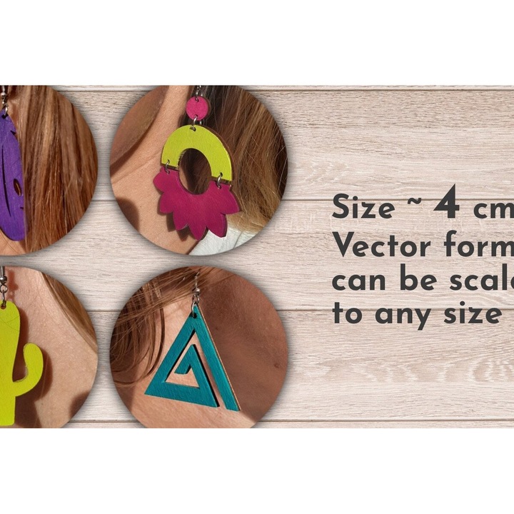 Cercei Boho, Intrahome, 3x3 cm, din plywood, pentru decorare si proiecte DIY