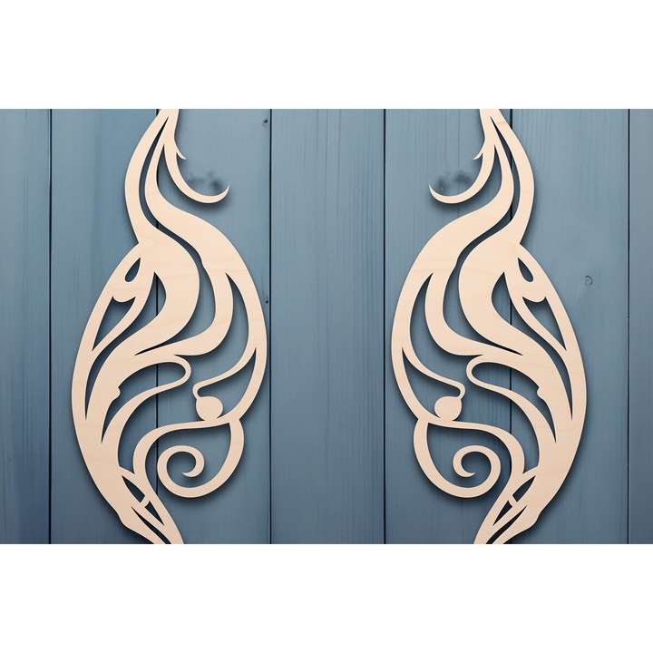 Cercei din lemn Boho cu model de pana, 3x3 cm, set, Intrahome