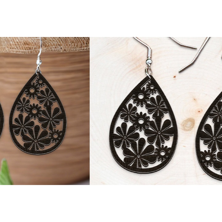 Cercei Boho Flower, Intrahome, 4x4 cm, din plywood, set