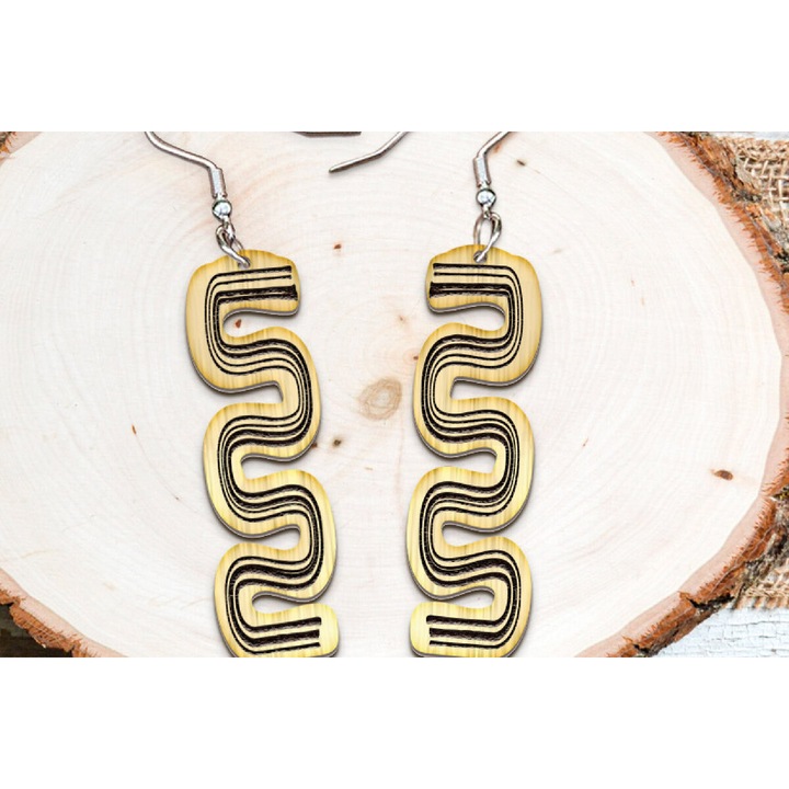 Cercei Boho Monterna, Intrahome, 4x4 cm, din plywood, set