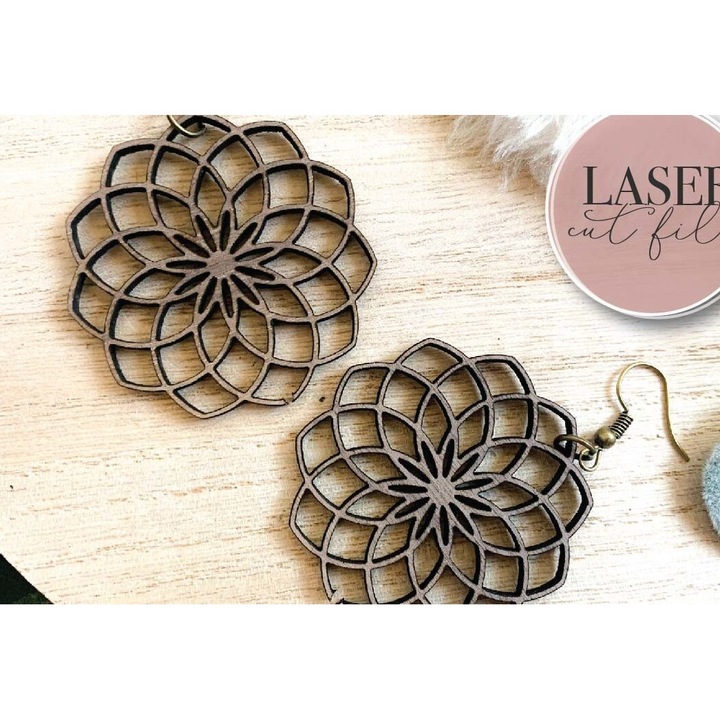 Cercei Boho Mandala, Intrahome, 3x3 cm, din plywood, set
