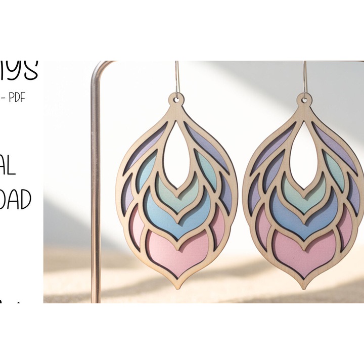 Cercei Boho Teardrop Stratificati, Intrahome, Plywood 3x3 cm, Fabricat in Grecia