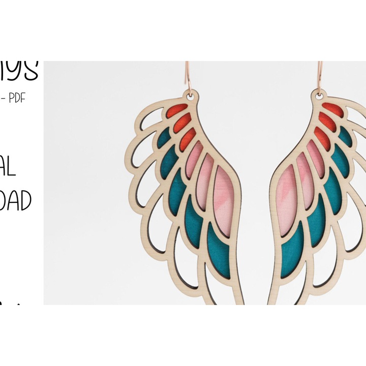 Cercei Bold Angel Wings, Intrahome, 3x3 cm, din plywood 3mm-4mm, pentru decorare si proiecte DIY