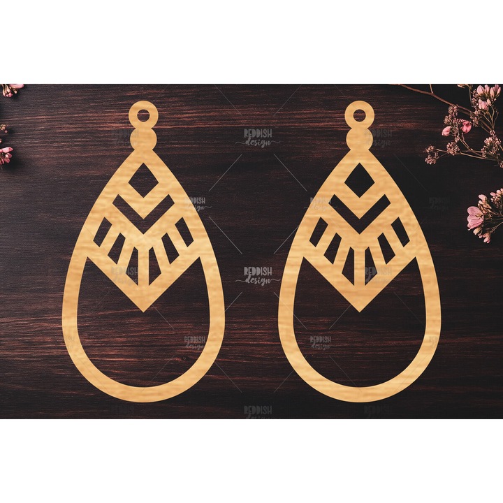 Cercei Boho, Intrahome, din plywood 3mm-4mm, 3x3 cm, pentru decorare si proiecte DIY