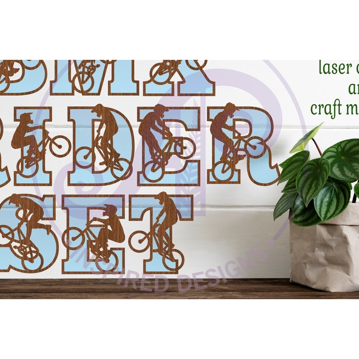 Set litere alfabet BMX Silhouette X 50, Intrahome, 5x5 cm, din plywood 3mm-4mm, pentru decorare si proiecte DIY