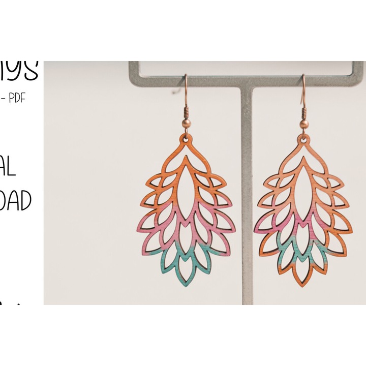 Cercei Boho Tropical Drop, Intrahome, 3x3 cm, din plywood, set