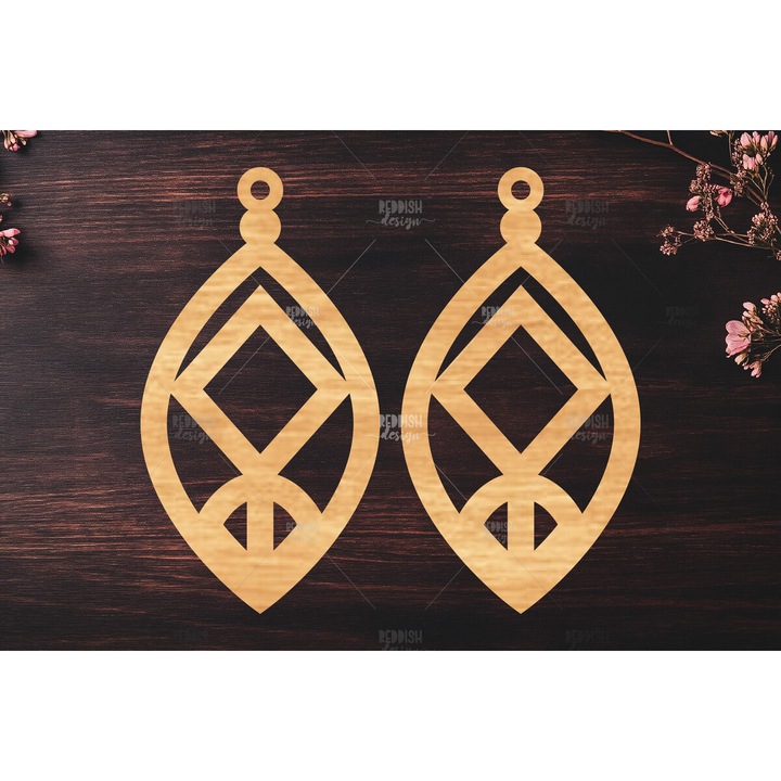 Cercei Boho, Intrahome, din plywood 3mm-4mm, 3x3 cm, pentru decorare si proiecte DIY