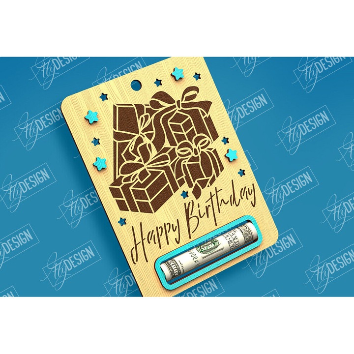 Felicitare genethlion, Intrahome, 15x15 cm, din plywood 3mm-4mm, pentru decorare si proiecte DIY