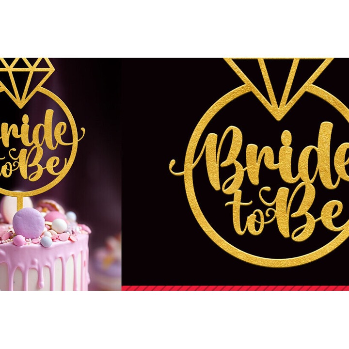 Decoratiune tort "Bride to Be", Intrahome, 15x15 cm, din plywood, set