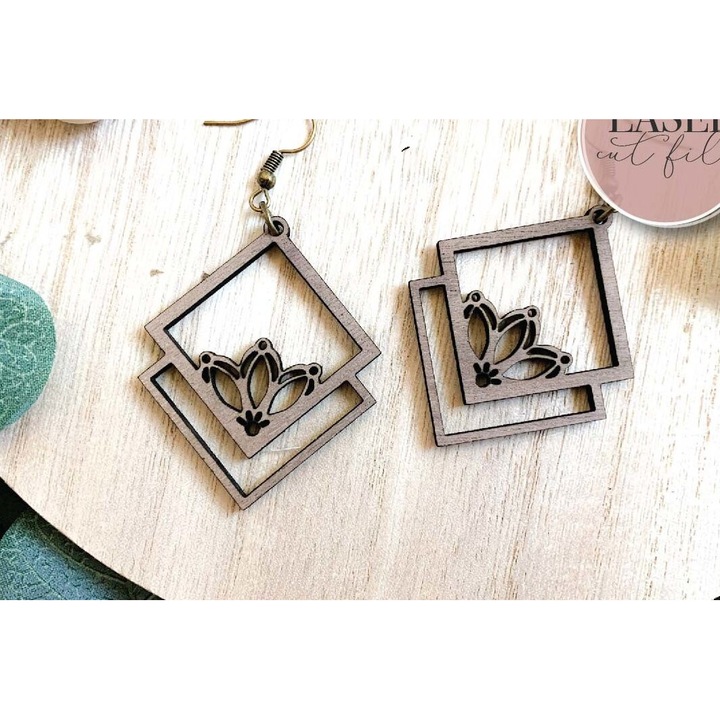 Cercei Boho Floral, Intrahome, Plywood 3x3 cm, set